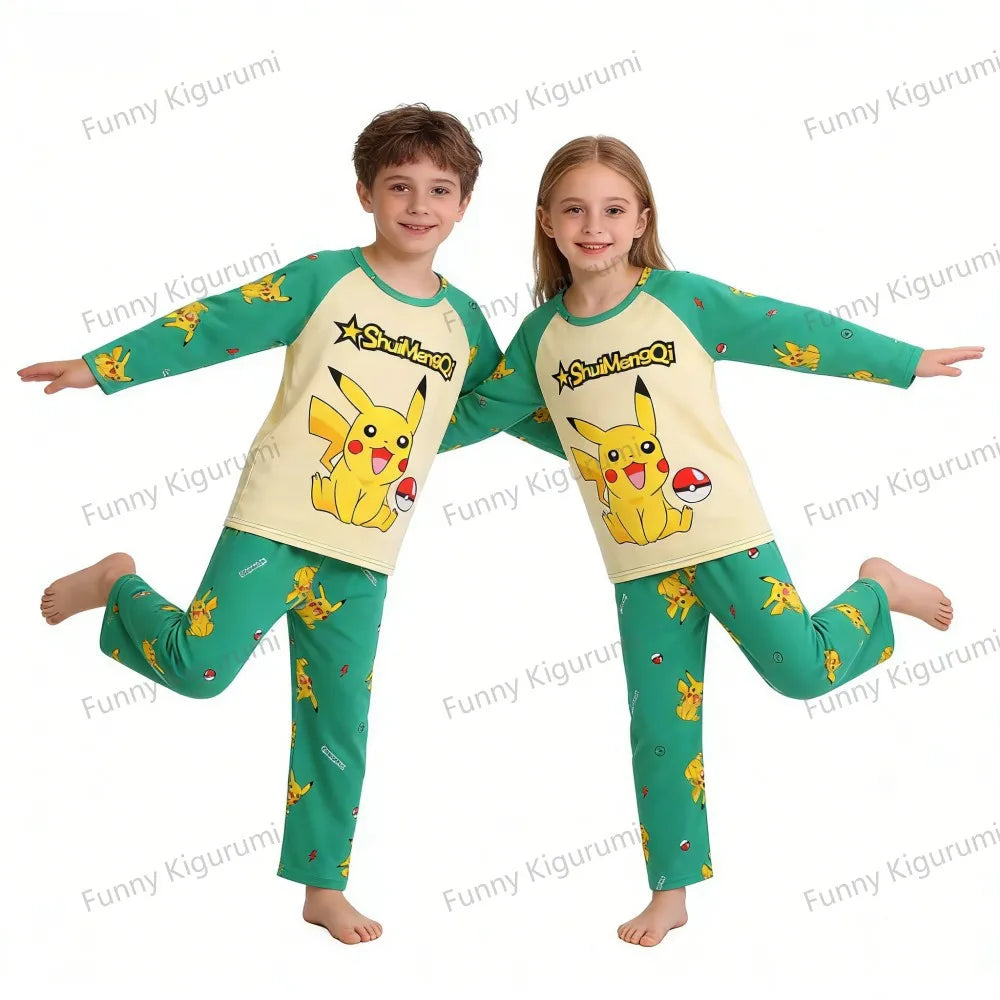 Pijamas de dibujos animados para niños de 3 a 5, 7, 9, 11 y 13 años, conjuntos de ropa para el hogar para niños, pijamas de Pikachu de manga larga para niñas, ropa de descanso para adolescentes