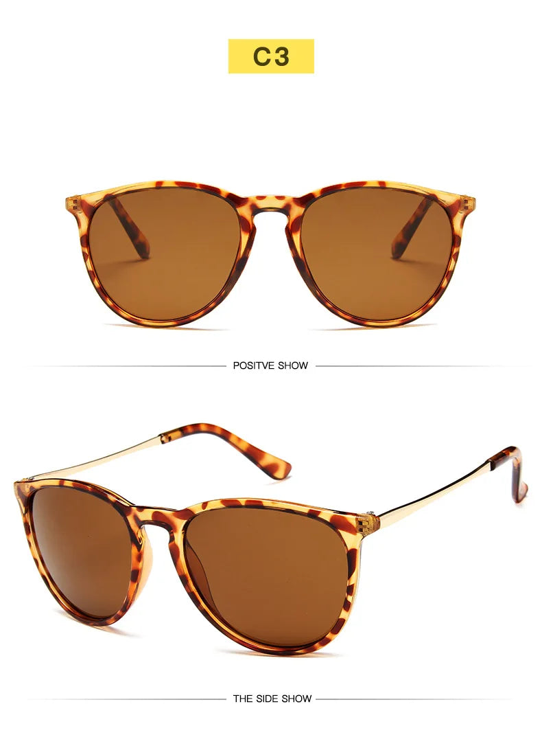 Gafas de sol clásicas con montura metálica populares, gafas de sol redondas para hombres y mujeres, gafas de sol con película reflectante para hombres y mujeres ﻿