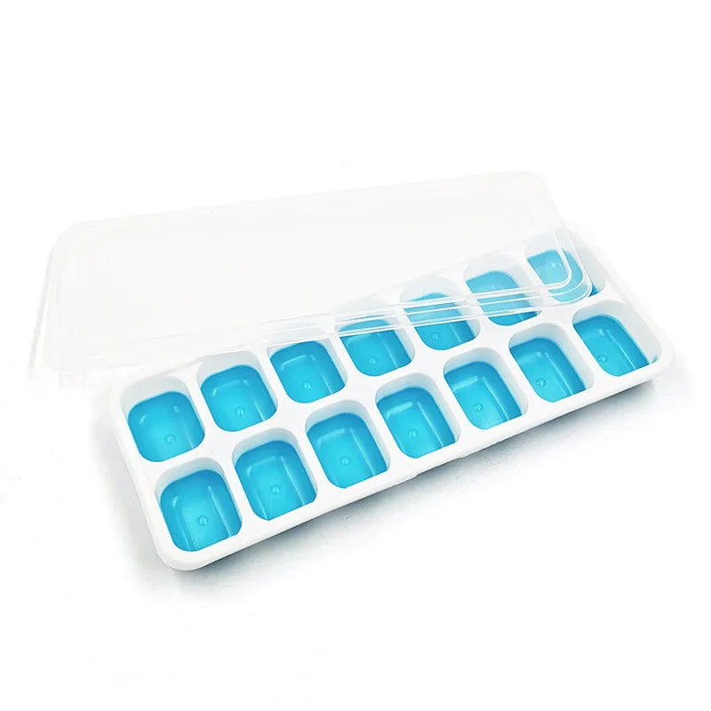 Bandeja para cubitos de hielo, molde de silicona con cubierta cuadrada de 14 cubos, moldes para cubitos de hielo de fácil liberación, barra de cocina de verano, herramientas para hacer bebidas heladas DIY