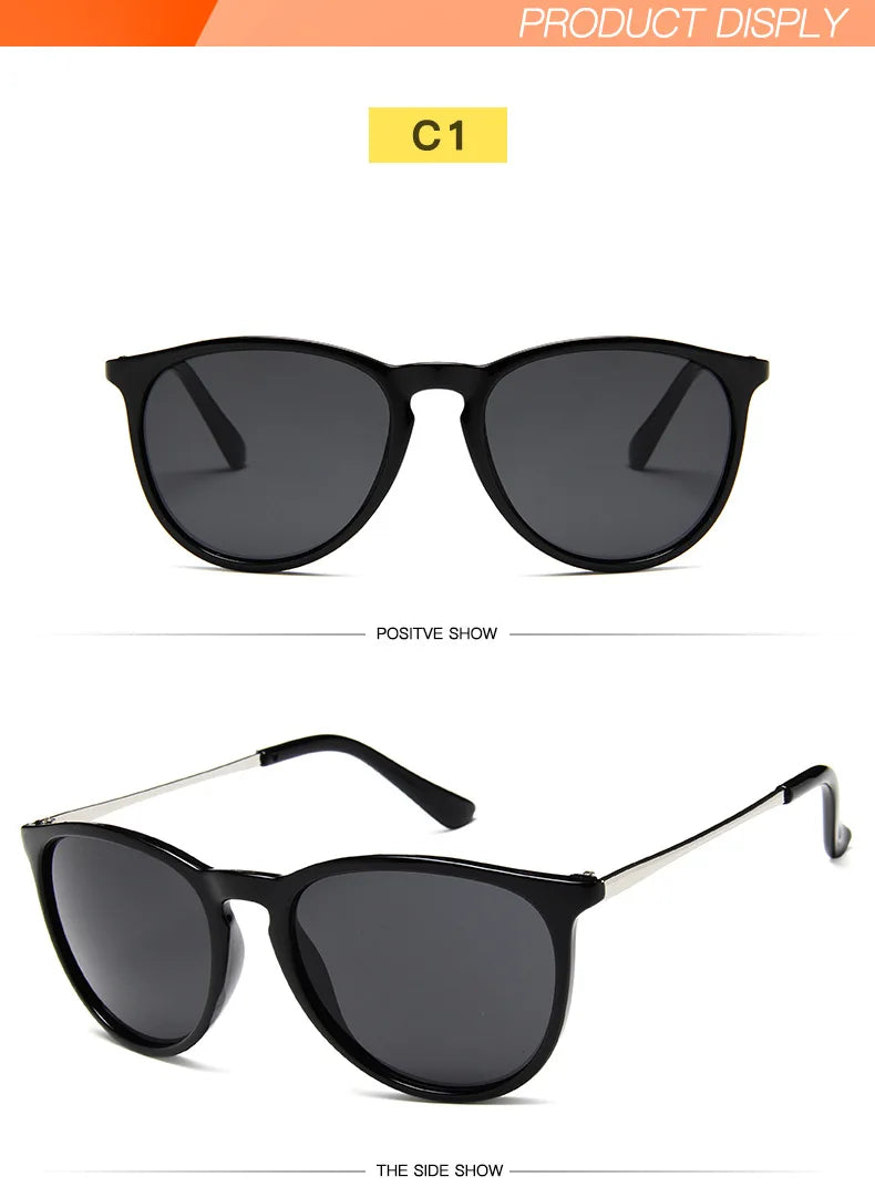 Gafas de sol clásicas con montura metálica populares, gafas de sol redondas para hombres y mujeres, gafas de sol con película reflectante para hombres y mujeres ﻿