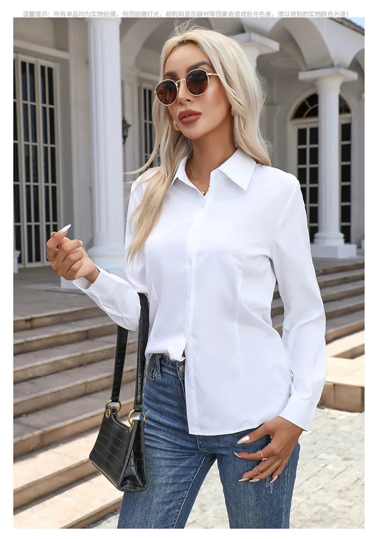 Blusa Elegante de Gasa con Botones para Mujer, Camisa Informal de Manga Larga con Cuello Camisero para Primavera y Verano, Blusa Tipo Túnica para Oficina