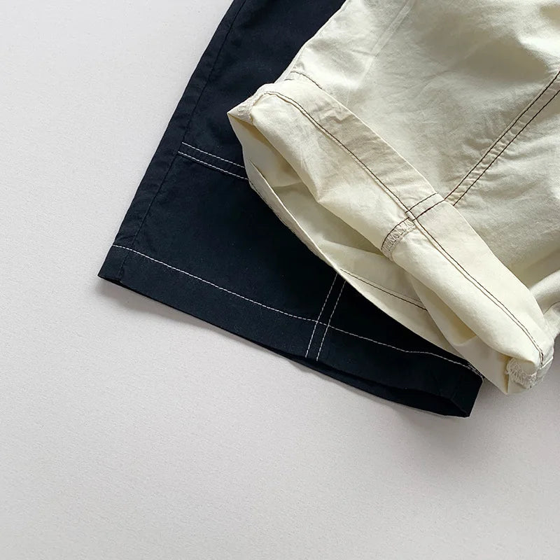 NOVEDAD DE VERANO 2025, pantalones cortos sueltos para niños, pantalones casuales sólidos para bebés, pantalones cortos casuales de algodón para niños y niñas, pantalones medios para niños, ropa para niños