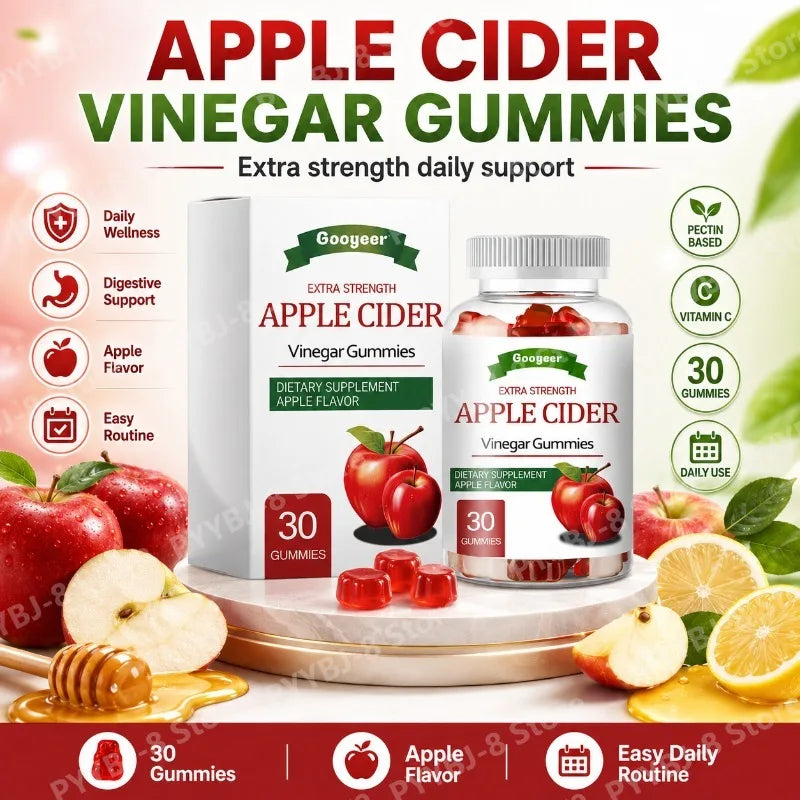 Gomitas de Vinagre de Sidra de Manzana Googeer Extra Fuertes, 30 Unidades, con Luteína, Vitamina C, Ácido Cítrico, Citrato de Sodio y Pectina para Adultos
