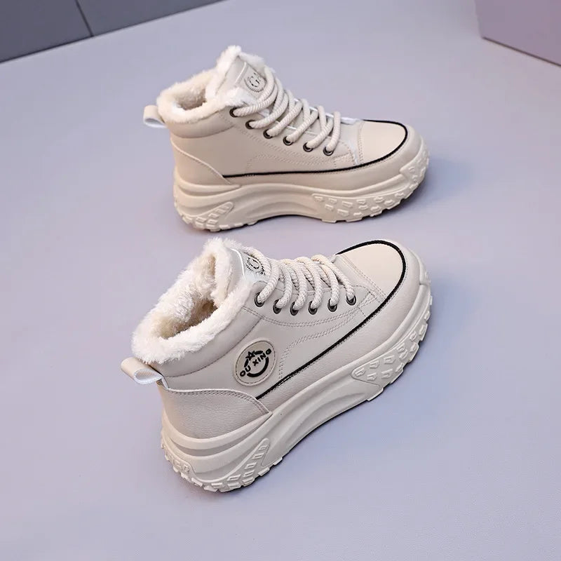 Botas planas de nuevo estilo para mujer, zapatos de algodón cálidos y gruesos con forro polar, zapatos blancos pequeños de alta calidad, Hx-q037, invierno 2023