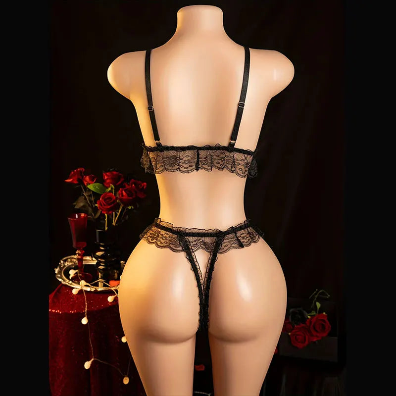 Conjunto de 2 piezas de sujetador con cuentas y tanga, lencería sexy para mujer, sujetadores con perlas deslizantes, disfraz erótico transparente, ropa interior íntima de fantasía