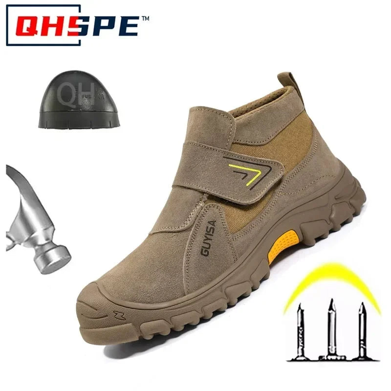 Nuevos zapatos de seguridad antigolpes y antipinchazos para hombres y mujeres, botas protectoras, zapatos de gamuza resistentes al desgaste, antiescaldaduras