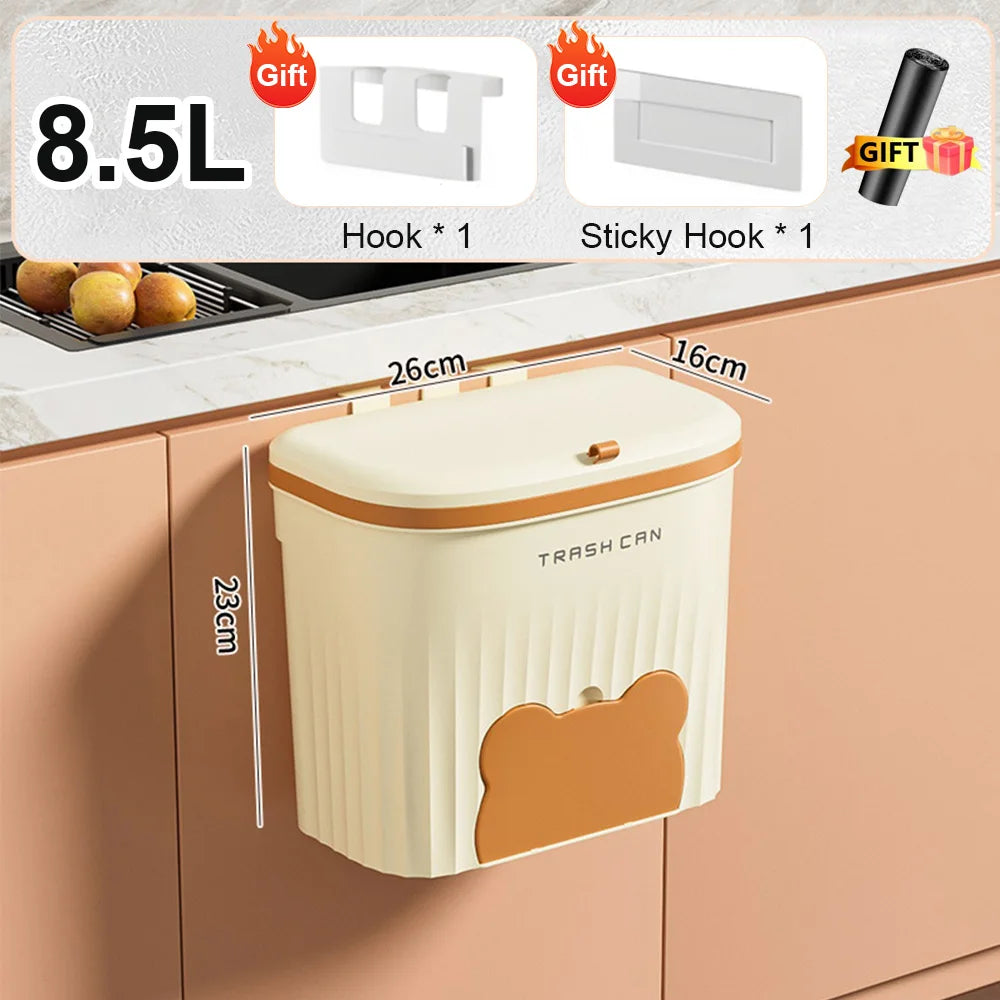 Cesta de basura de cocina de 8,5/12L, cubo de basura montado en la pared con tapa, cubo de basura para baño, cubo de basura para gabinete debajo del fregadero, cubo de Compost