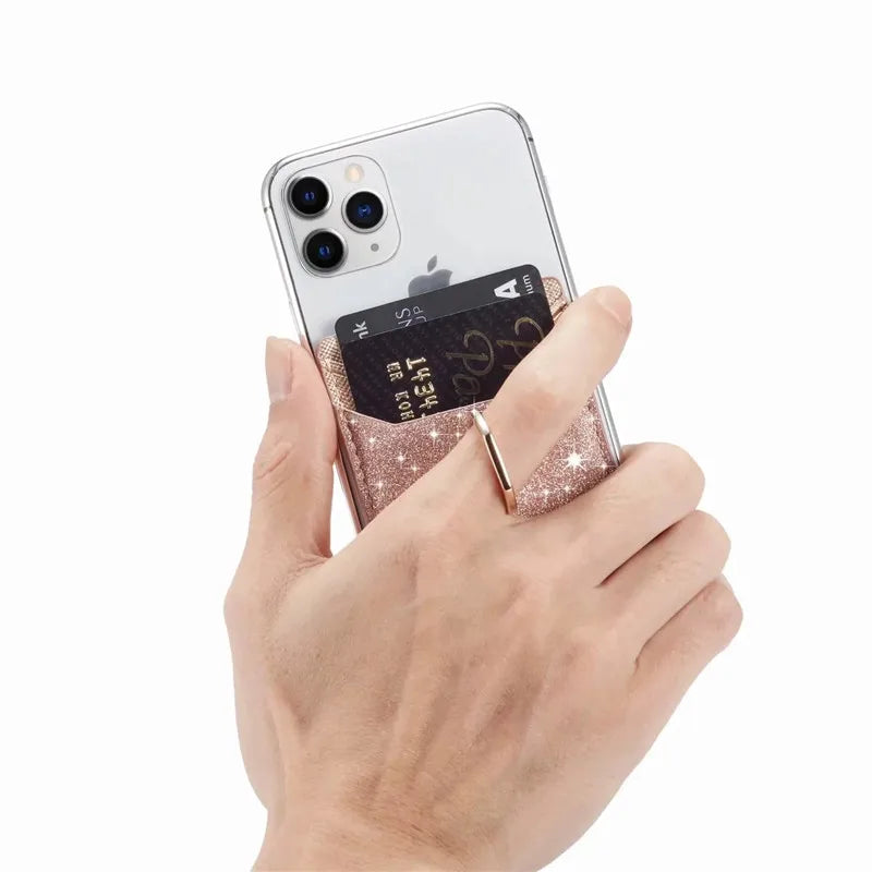 Tarjetero de cuero adhesivo 3M adhesivos tarjeta de identificación de crédito teléfono móvil bolsillo trasero funda tipo billetera pegatina soporte para teléfono Suporte Celular