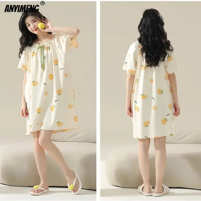 100% ALGODÓN! Camisón de verano para mujer de talla grande M-4XL, nuevo camisón antibacteriano HQ, camisón de manga corta, vestido informal