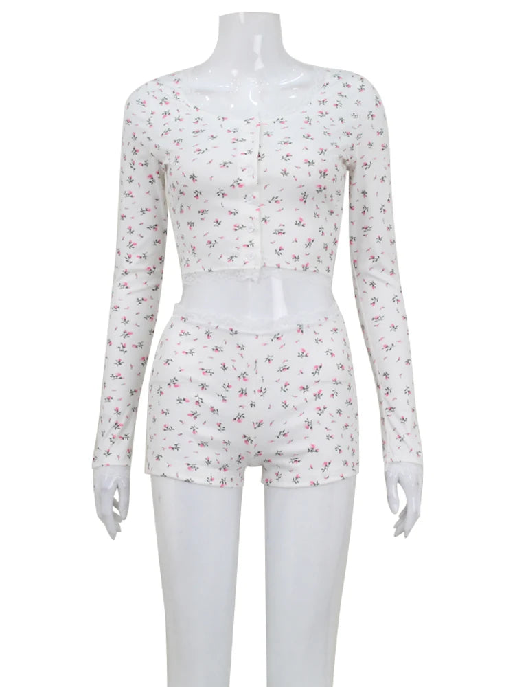 Ahagaga-chándal estampado Sexy para mujer, ropa de dormir Regular informal con cuello redondo, conjuntos de traje ajustados de 2 piezas (altops + pantalones cortos)