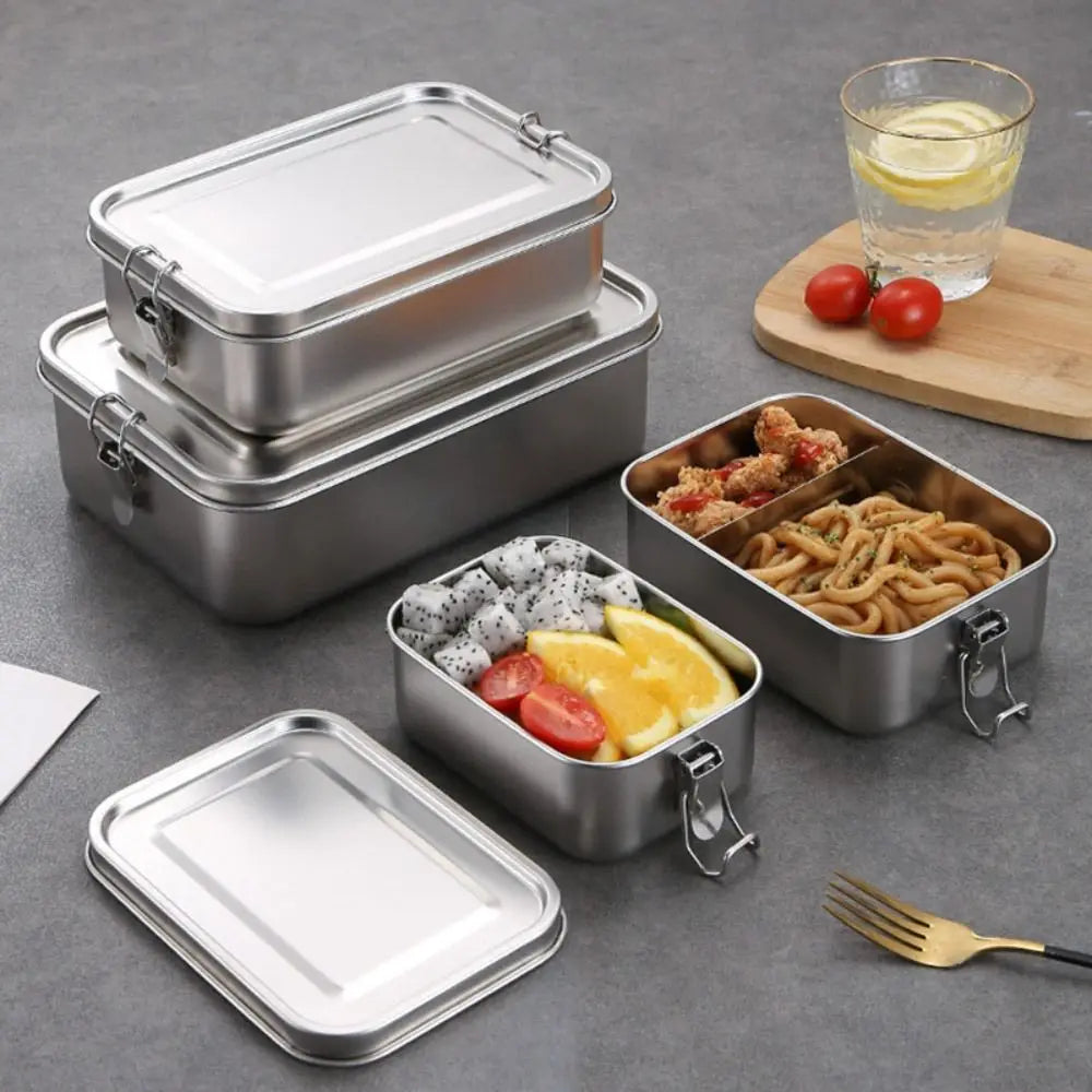 Lonchera Cuadrada de Acero Inoxidable Resistente, Lonchera de Gran Capacidad con Tapa Hermética, Contenedor de Almuerzo a Prueba de Fugas para Exteriores