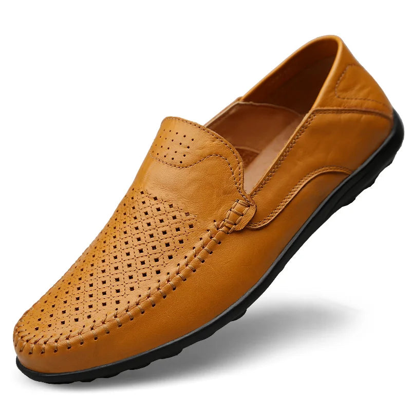 Zapatos de hombre de cuero genuino, mocasines formales informales de marca de lujo para hombre, mocasines italianos transpirables sin cordones, zapatos náuticos de talla grande