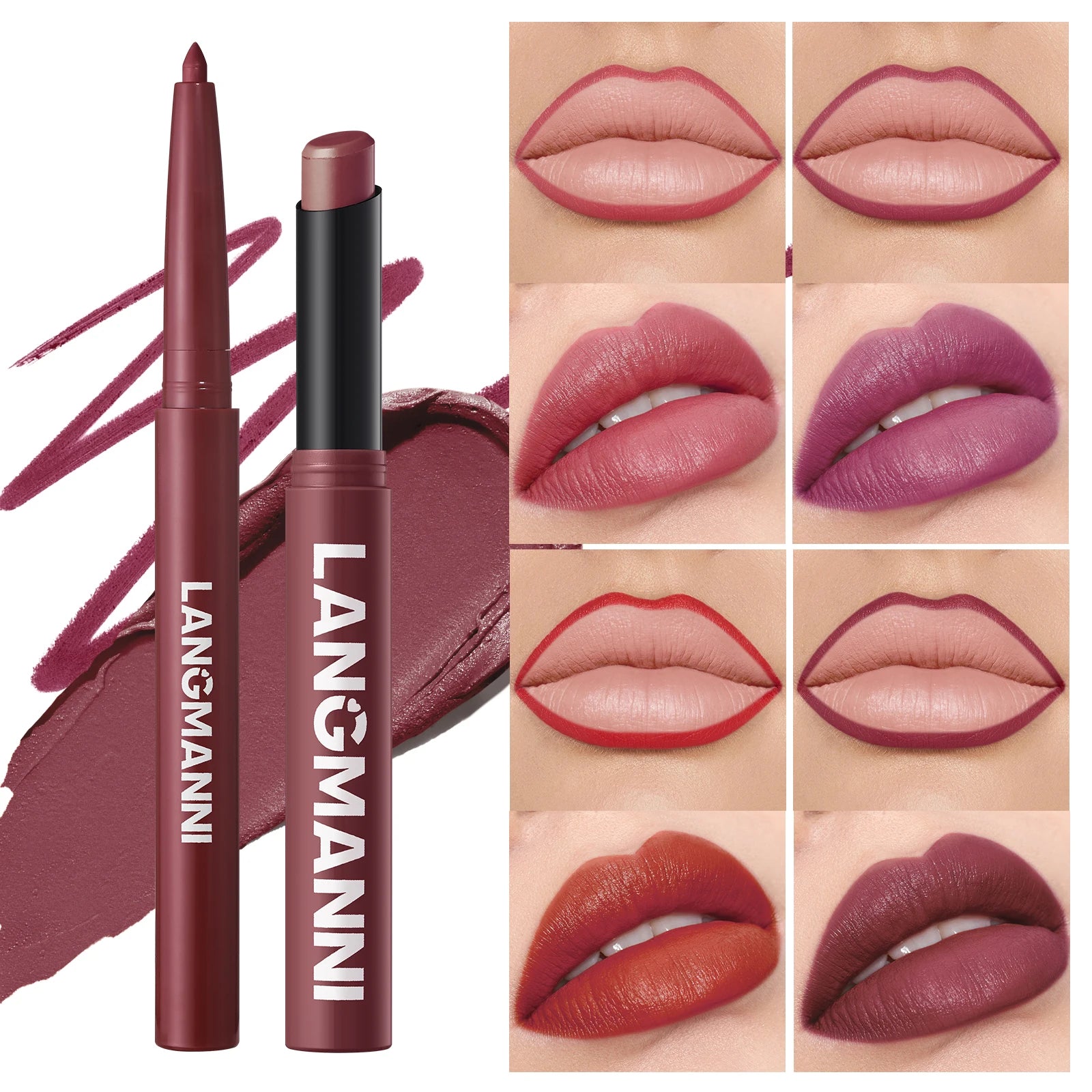 Delineador de labios impermeable integrado + juego de lápiz labial, sin manchas, sin desvanecimiento, sin taza, duradero, fácil de crear un maquillaje perfecto.