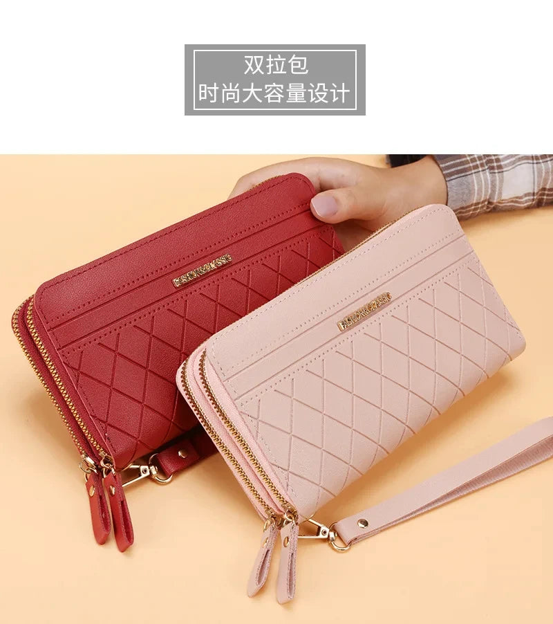 Cartera larga para mujer, monederos con borlas, tarjetero, billeteras con doble cremallera, bolso de mano de cuero Pu, bolso de lujo para dinero y teléfono