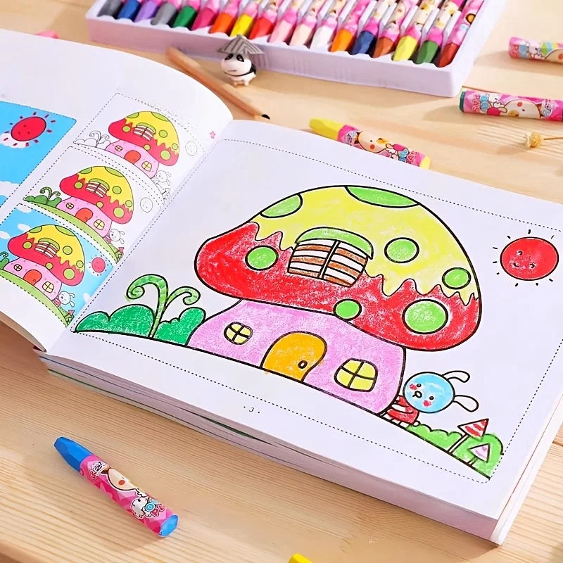 Cuaderno de bocetos de aprendizaje con animales de dibujos animados coloridos, 48 páginas, libro creativo para garabatos y colorear, cuaderno de bocetos interactivo temprano y bonito