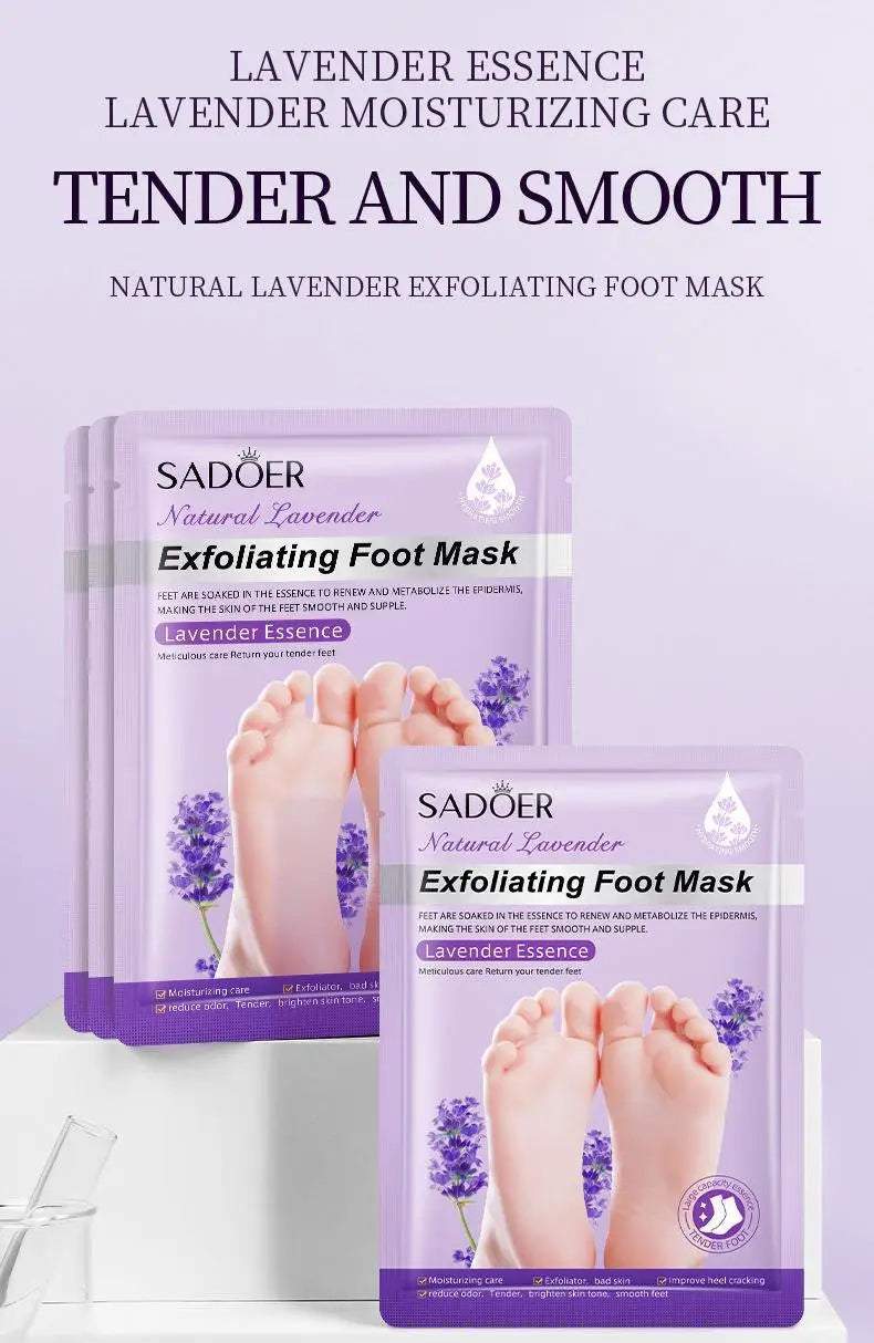 3 pares SADOER mascarilla de lavanda para pies mascarilla exfoliante de pies hidratante antienvejecimiento pies pedicura exfoliante pies cuidado de la piel