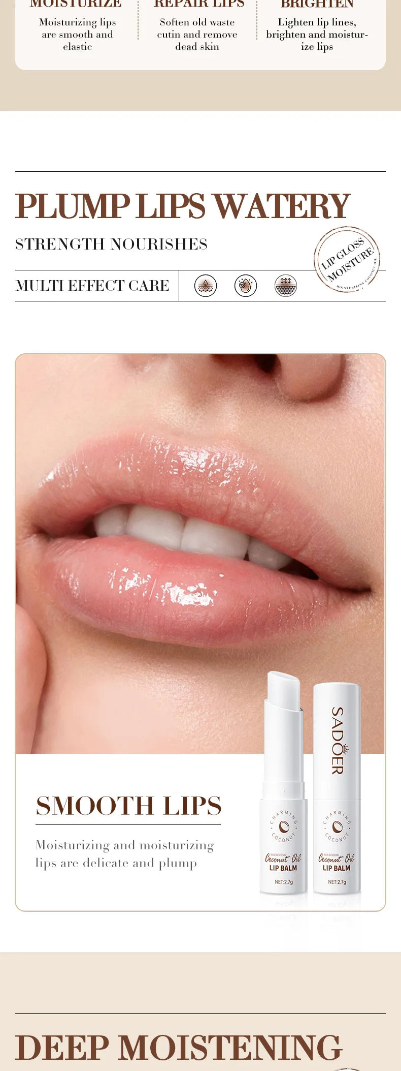 Bálsamo labial de coco - Nutrimento y humedad duraderos para hombres y mujeres - Bálsamo labial para el cuidado diario