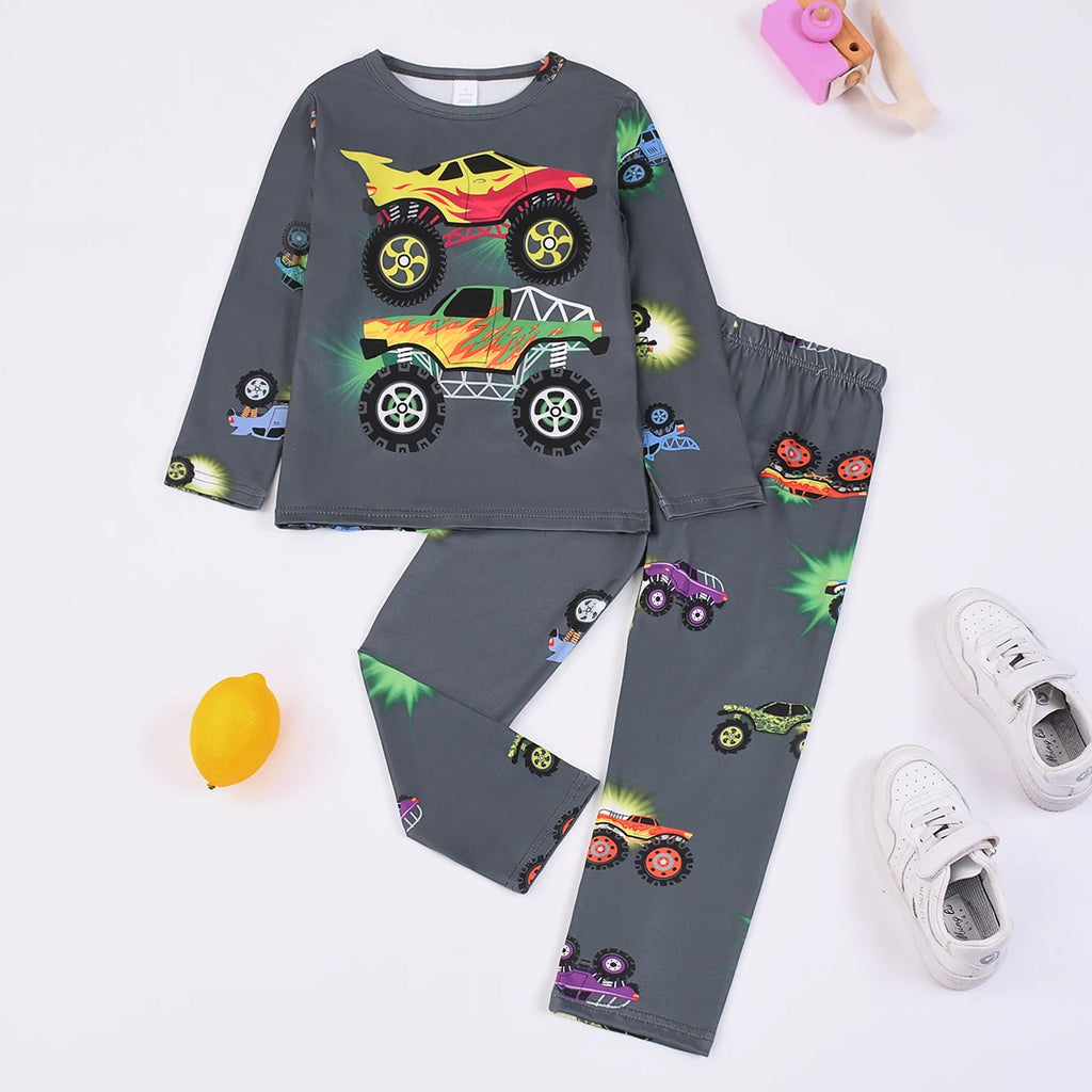 Conjunto de Pijama con Estampado Digital de Dinosaurios para Niños, Ideal para Decoración del Hogar, Apto para Niños de 2 a 9 Años en Primavera y Otoño