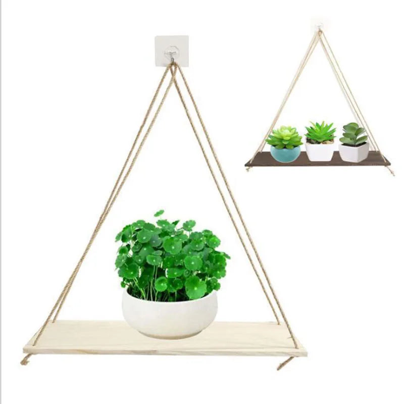 1 Uds. Decoración de pared, estante de almacenamiento para macetas con cuerda para colgar, estante de almacenamiento de madera para colgar en la pared, decoración colgante, decoración del hogar