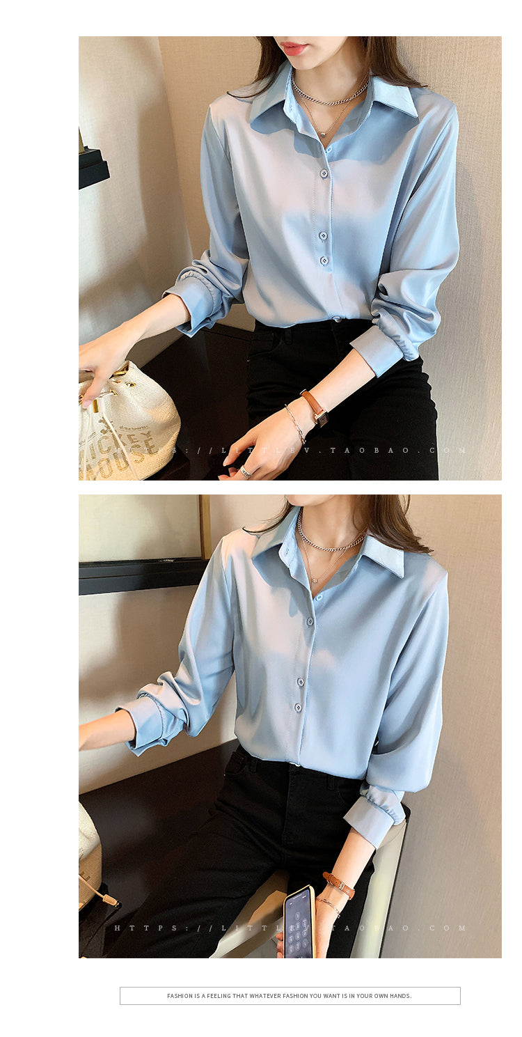 Camisas de talla grande, moda Primavera Verano, blusa holgada de manga larga para mujer, Tops informales de gasa, camisas de oficina para mujer