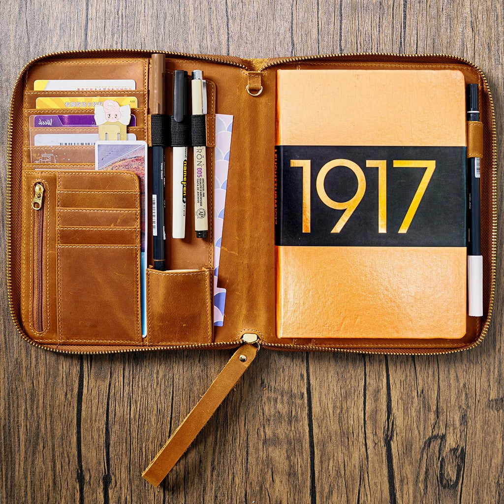 Cuaderno A5 de cuero con cremallera para Hobonichi Cousin Leuchtturm 1917, cuaderno de lujo con cremallera, organizador, cubierta de planificador