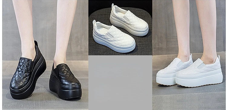 2025 zapatos de cuña de plataforma primavera otoño cabeza redonda Color sólido zapatillas gruesas Casual Slip on mocasines femeninos
