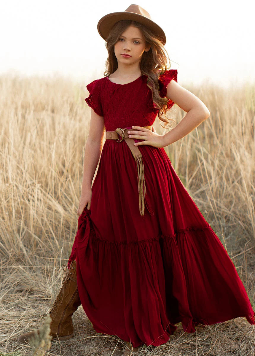 Vestidos largos bohemios de encaje para niñas de 3 a 14 años, vestido de fiesta de princesa con flores para bebés y niños, disfraz, ropa para niños