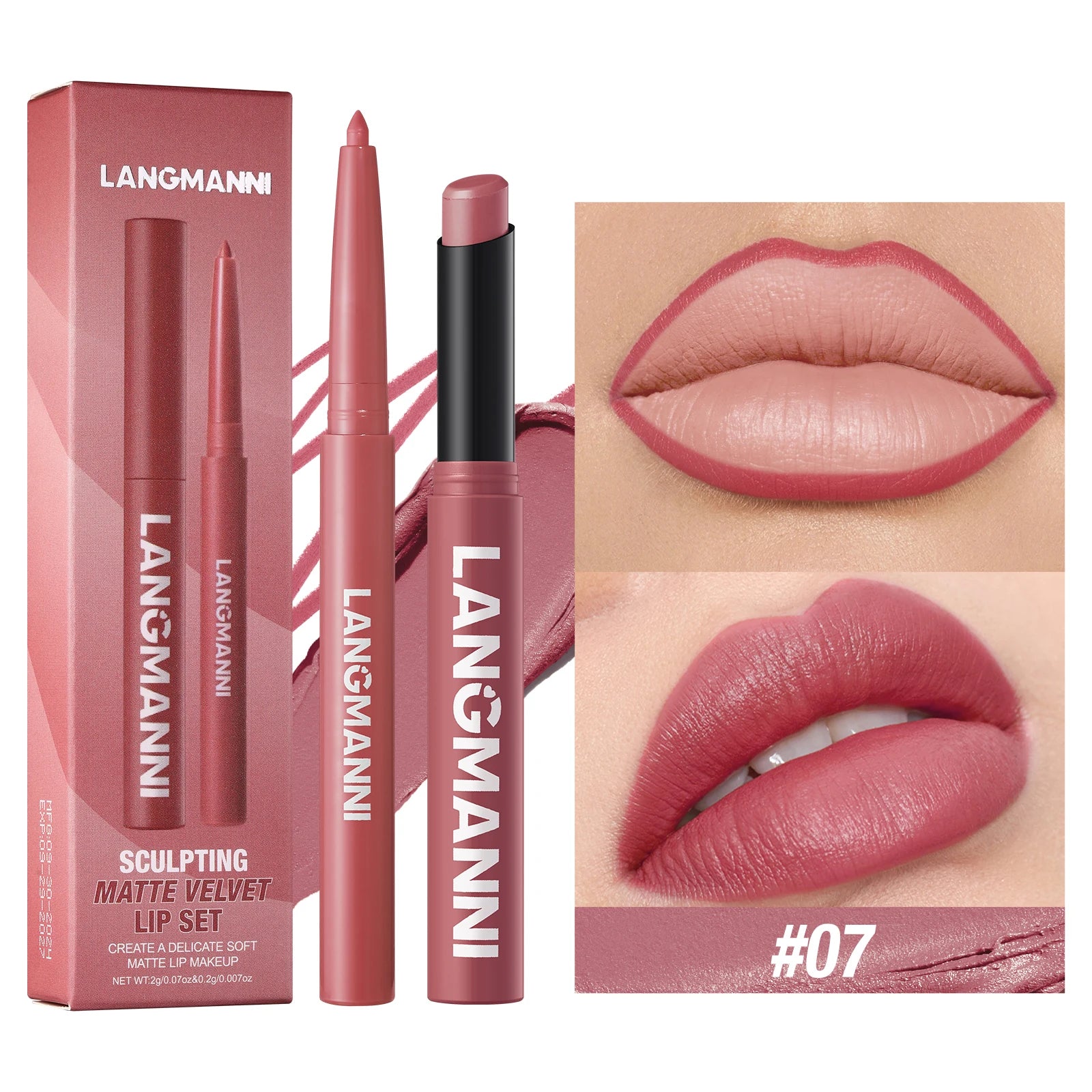 Delineador de labios impermeable integrado + juego de lápiz labial, sin manchas, sin desvanecimiento, sin taza, duradero, fácil de crear un maquillaje perfecto.