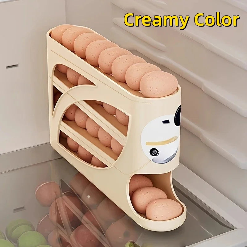 Contenedor de almacenamiento de huevos rodante de 3 niveles para refrigerador, estante organizador de 24 huevos, caja de almacenamiento de cocina y nevera de gran capacidad
