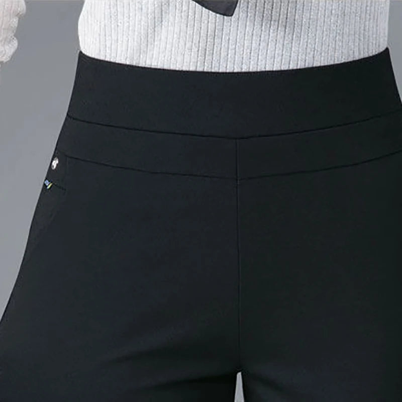 Pantalones de talla grande para mujer, ropa básica de lana para oficina, pantalones pitillo térmicos gruesos y finos, Otoño e Invierno 2024