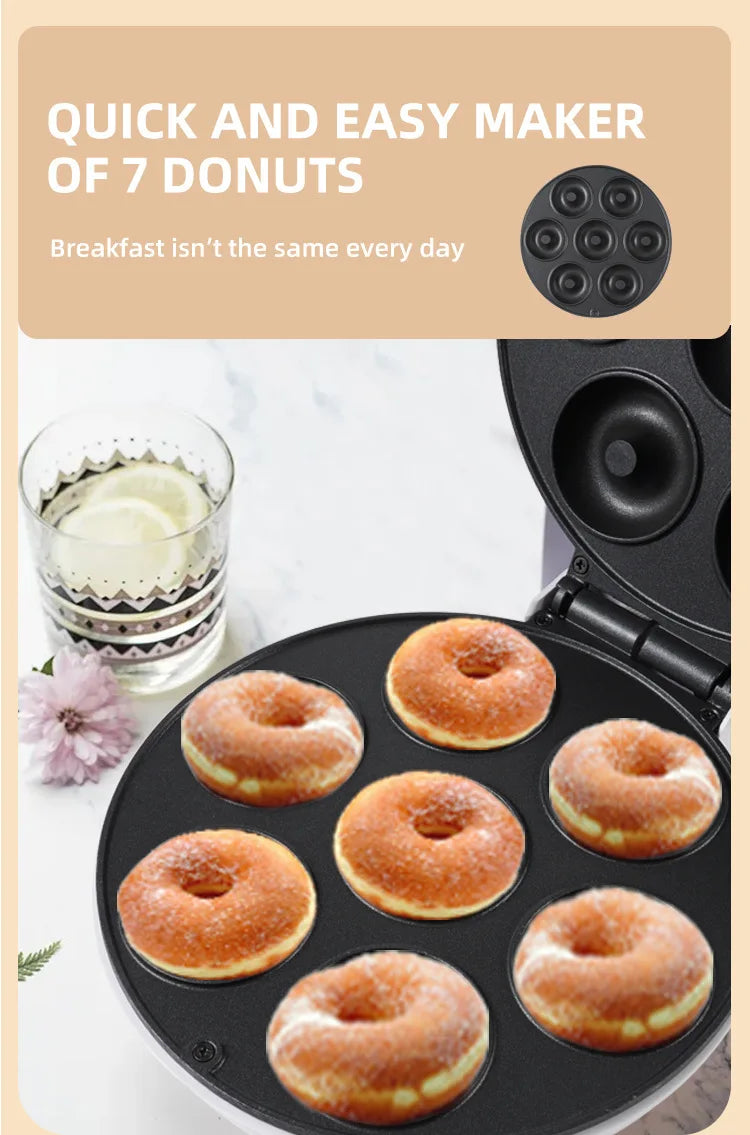 Mini máquina para hacer rosquillas, superficie antiadherente para niños, desayuno, aperitivos, postres, hace 7 donuts, electrodomésticos de Color blanco