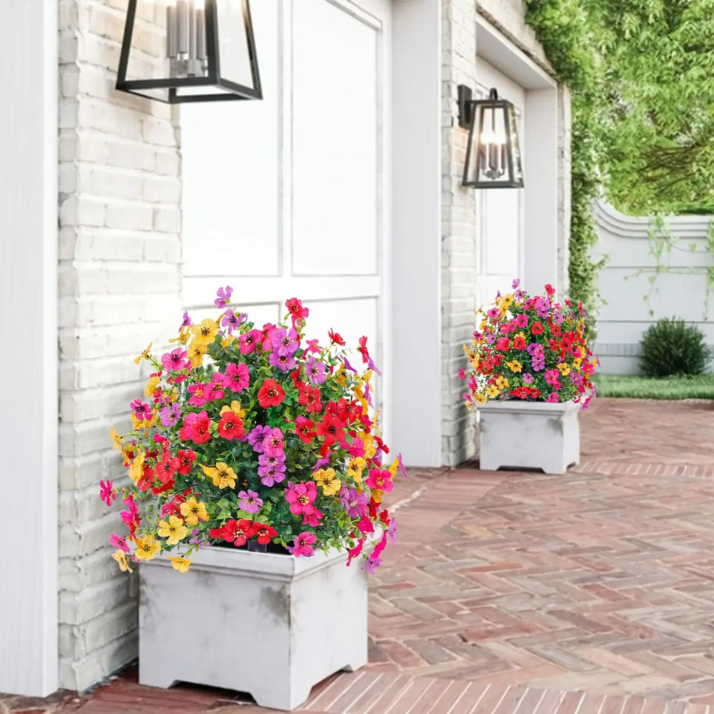 Flores Artificiales para Decoración de Jardín Interior y Exterior, Margaritas Artificiales con Hojas de Eucalipto, Plantas Falsas, Vegetación para Porche y Patio