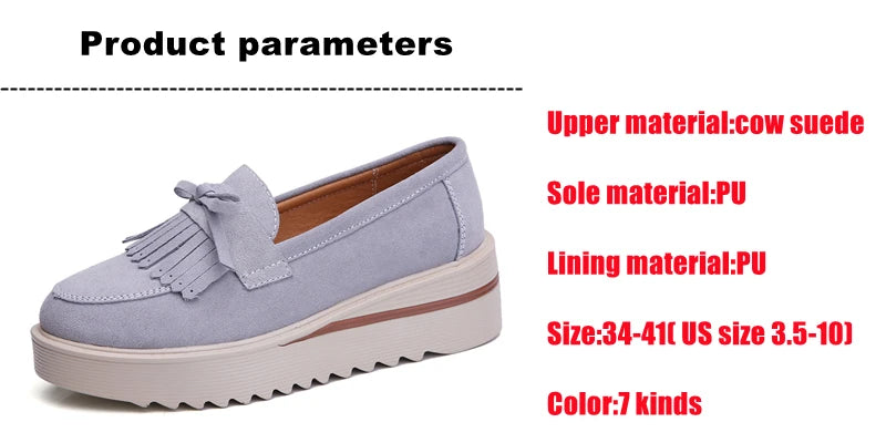 WOIZGIC, zapatos de piel de ante vacuno para mujer, zapatos planos con plataforma y flecos antideslizantes para otoño, zapatos vulcanizados Nowknot