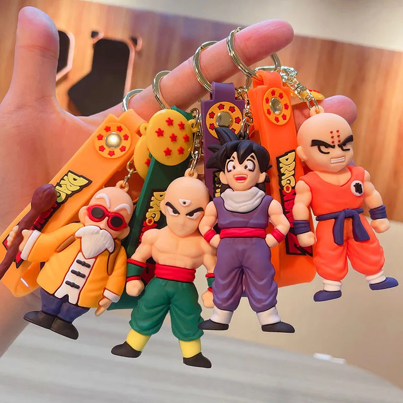 LLavero de Dragon Ball de Anime, joyería de moda, figuras de acción de Son Goku Vegeta Piccolo, llavero de PVC de 8CM para hombres y mujeres, colgante de bolso