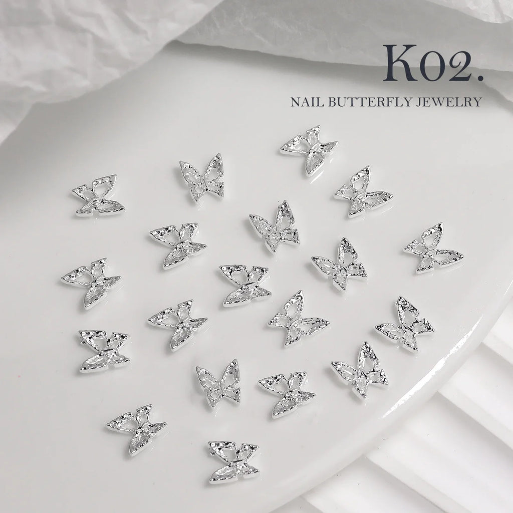 20 piezas de diamantes de imitación de mariposa de aleación para uñas, arte de uñas estereoscópico 3D, accesorios de diseño de manicura DIY de lujo