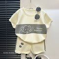 Traje de manga corta para niños, conjunto a rayas para niñas y niños, Tops de verano + ropa corta para bebés, novedad de 2024