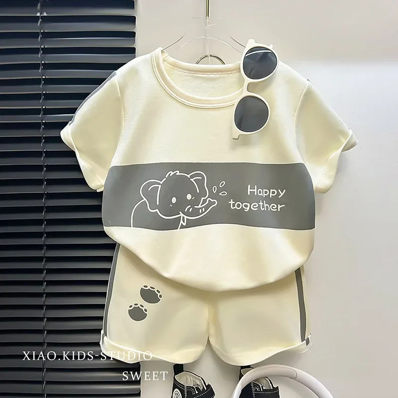 Traje de manga corta para niños, conjunto a rayas para niñas y niños, Tops de verano + ropa corta para bebés, novedad de 2024
