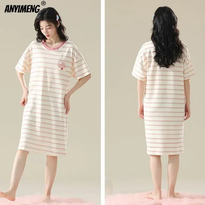 100% ALGODÓN! Camisón de verano para mujer de talla grande M-4XL, nuevo camisón antibacteriano HQ, camisón de manga corta, vestido informal
