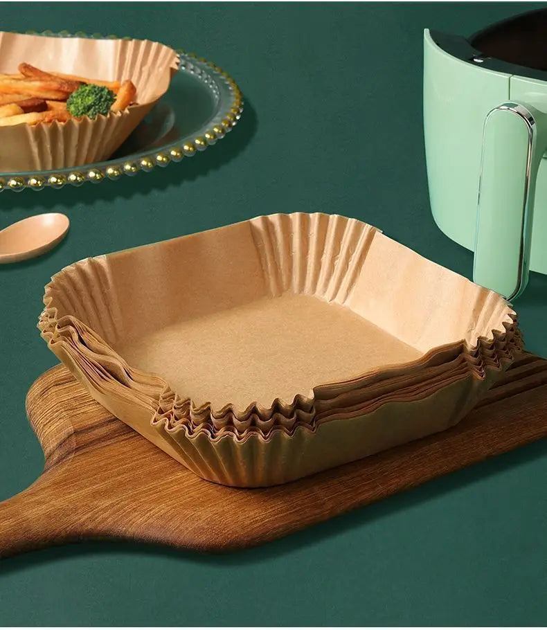 Bandeja de papel especial para freidora de aire, almohadilla de papel absorbente de aceite resistente a altas temperaturas, papel cuadrado para hornear, cocina, 50/100 Uds.