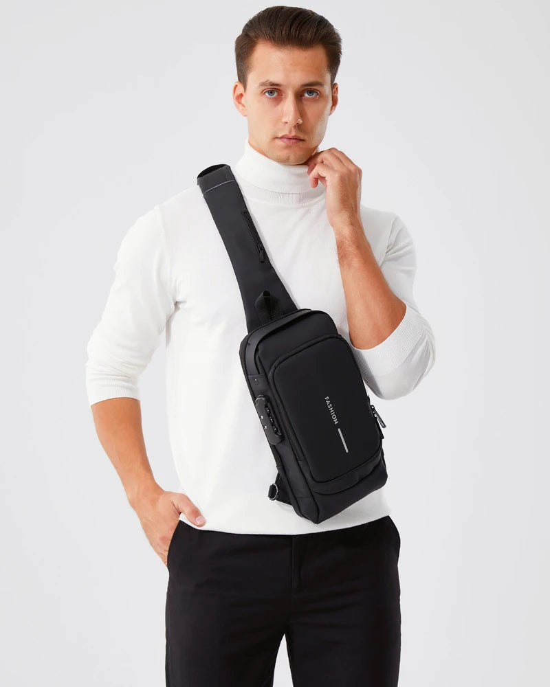 Bolso cruzado de cuero PU para hombre, bandolera clásica antirrobo, bolso de pecho multifuncional, nueva marca de diseñador