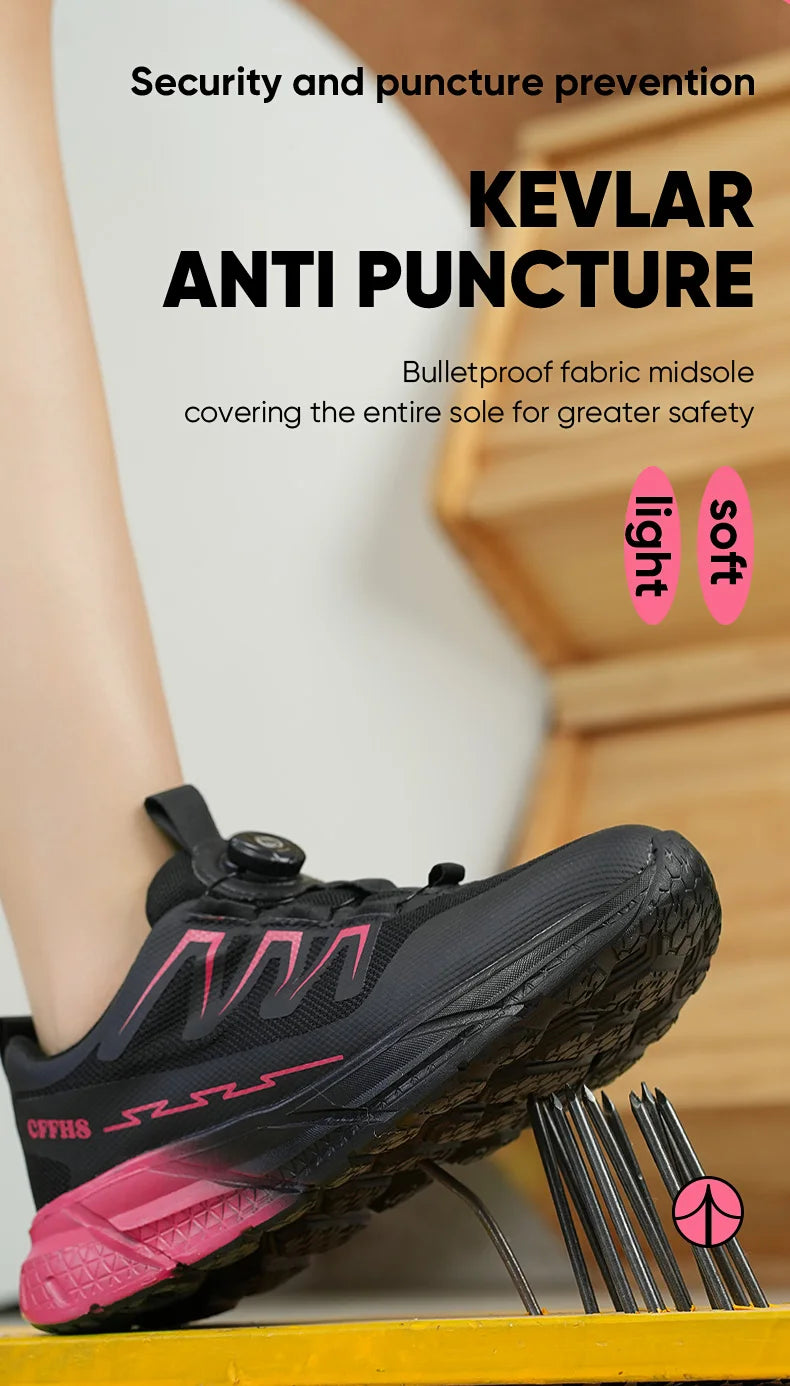 Zapatos de seguridad para mujer, botas de trabajo con punta de acero, zapatillas deportivas transpirables a prueba de perforaciones, botas de seguridad cómodas para construcción