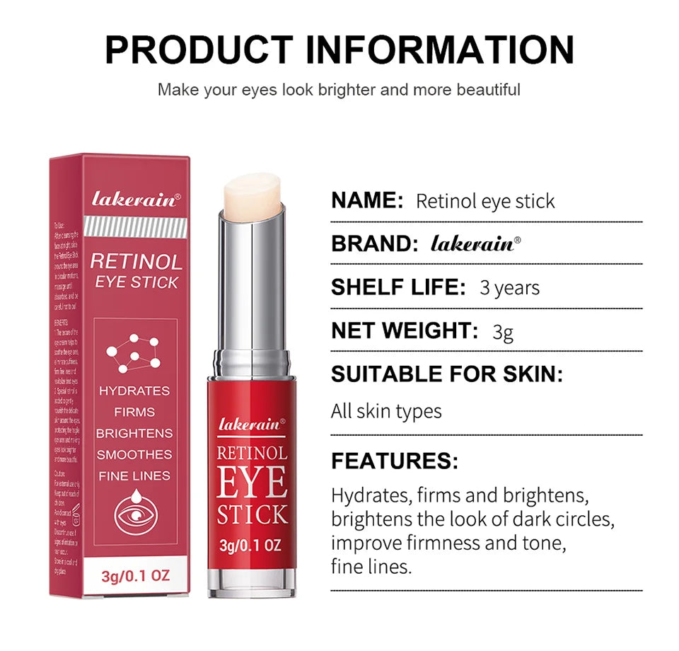 Crema de ojos con Retinol para aclarar las ojeras, reafirmante de la piel, suero de reparación instantánea de ojos en barra para el cuidado de los ojos de las mujeres