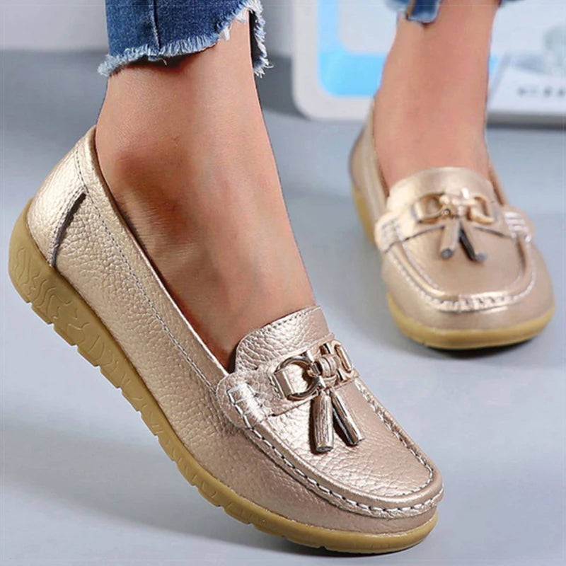 Zapatos de Mujer, mocasines de enfermera, Zapatos planos clásicos, Zapatos planos cómodos para Mujer, calzado informal de cuero blanco para Mujer