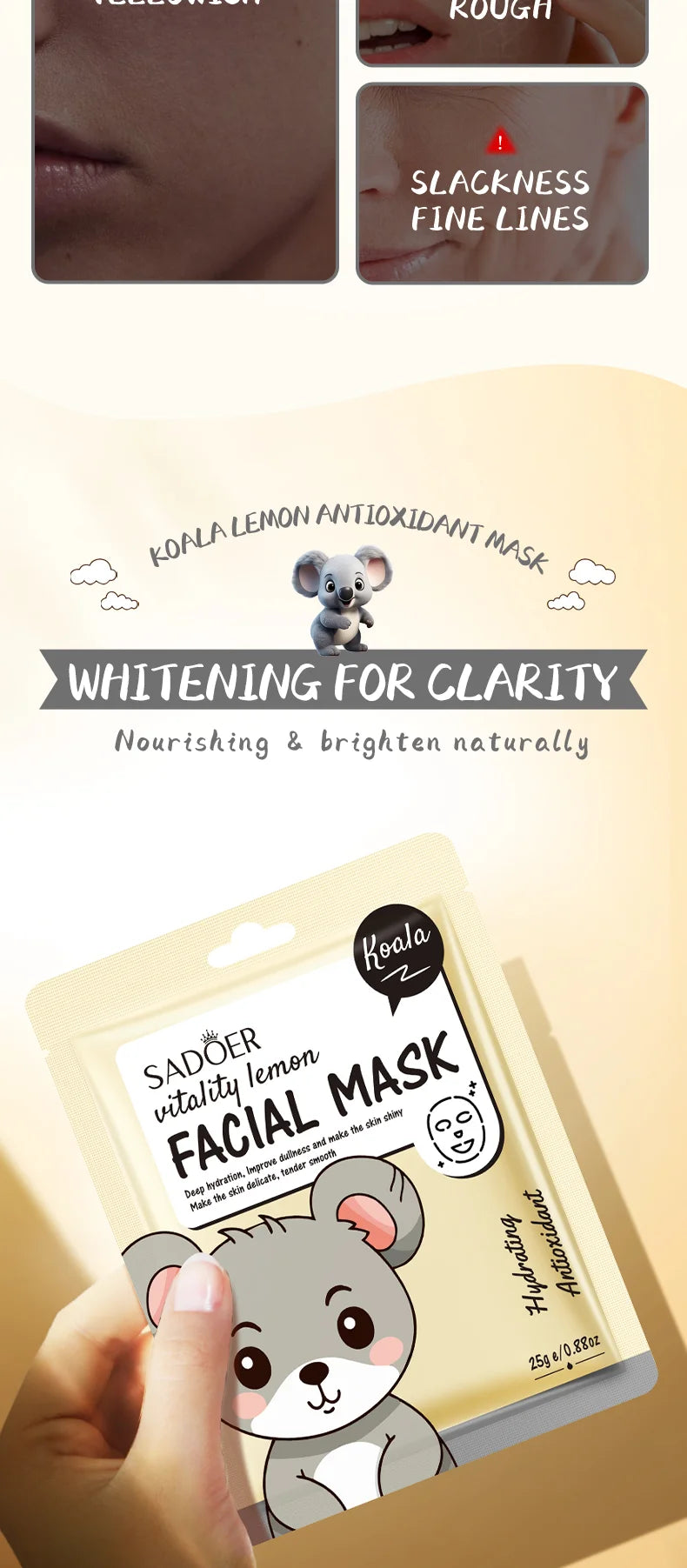 5 uds SADOER dibujos animados frutas frescas máscaras faciales hidratante calmante iluminador mascarilla Facial hidratante para el cuidado de la piel Facial