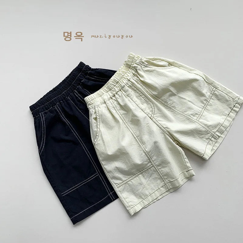 NOVEDAD DE VERANO 2025, pantalones cortos sueltos para niños, pantalones casuales sólidos para bebés, pantalones cortos casuales de algodón para niños y niñas, pantalones medios para niños, ropa para niños