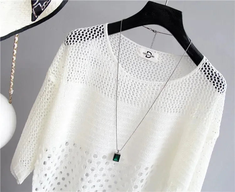 Primavera y novedad de verano, chaleco tejido de seda de hielo, Top calado, parte inferior fina, ropa de calle, camisa para mujer