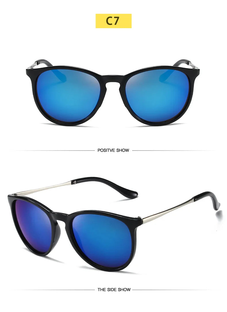 Gafas de sol clásicas con montura metálica populares, gafas de sol redondas para hombres y mujeres, gafas de sol con película reflectante para hombres y mujeres ﻿