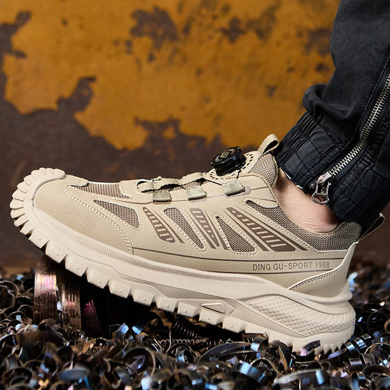 Zapatos de seguridad para el trabajo para mujeres y hombres, zapatillas de trabajo antipinchazos, zapatos indestructibles con botón giratorio, botas de trabajo antideslizantes