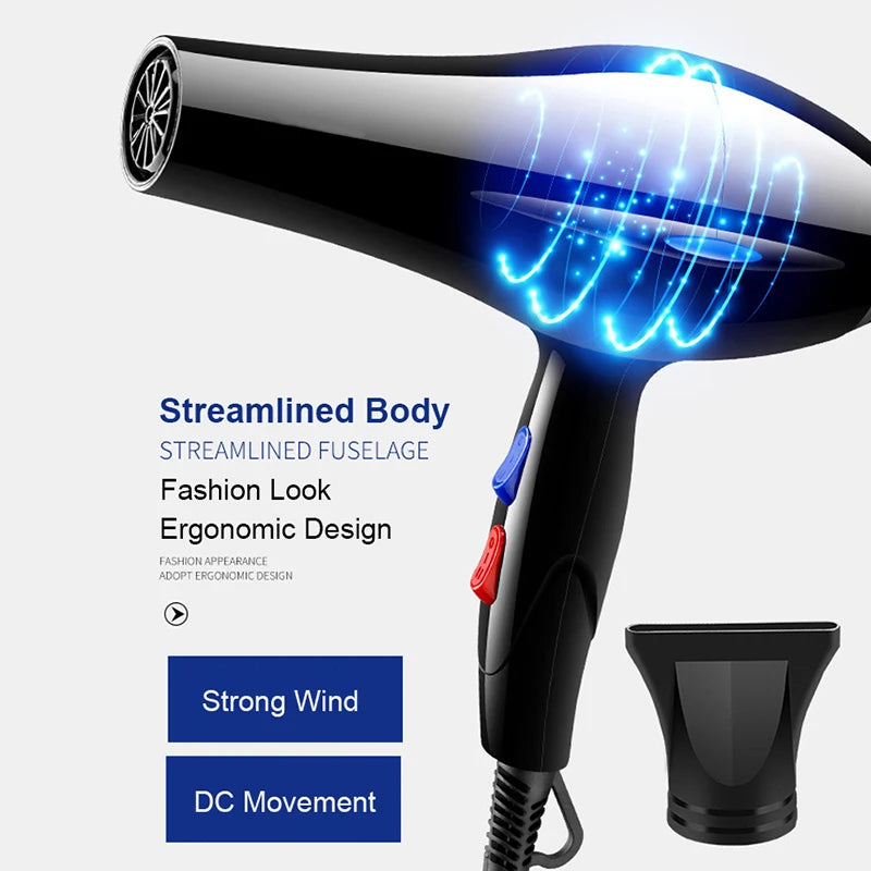 Secador de pelo 2200W, potente secador de pelo profesional, calentamiento rápido, ajuste frío y caliente, secador de aire iónico con colector de aire