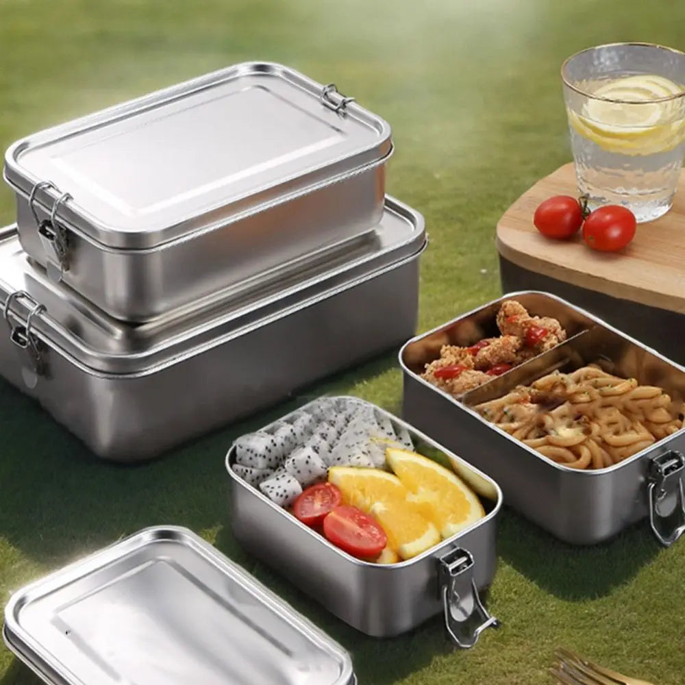 Lonchera Cuadrada de Acero Inoxidable Resistente, Lonchera de Gran Capacidad con Tapa Hermética, Contenedor de Almuerzo a Prueba de Fugas para Exteriores